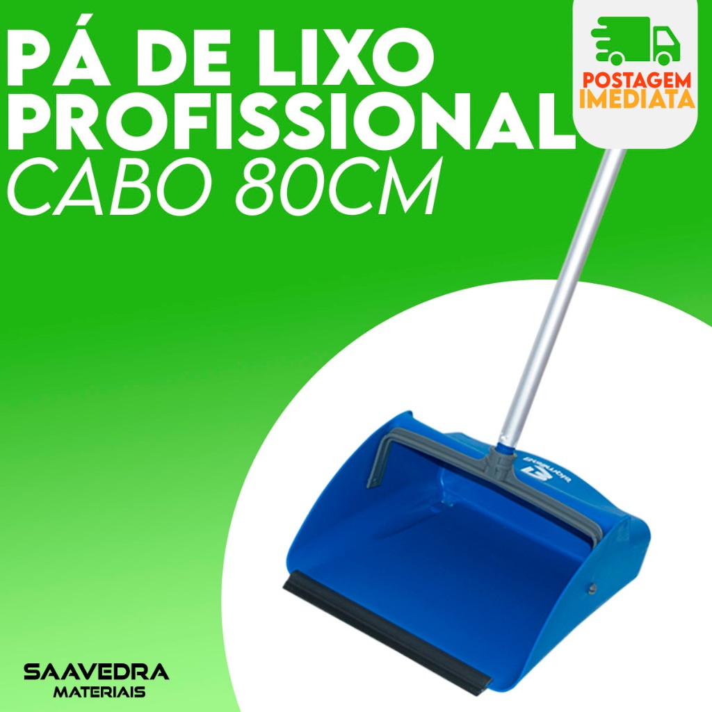 Pá De Lixo Profissional Grande Com Cabo De 80 Cm Reforçado
