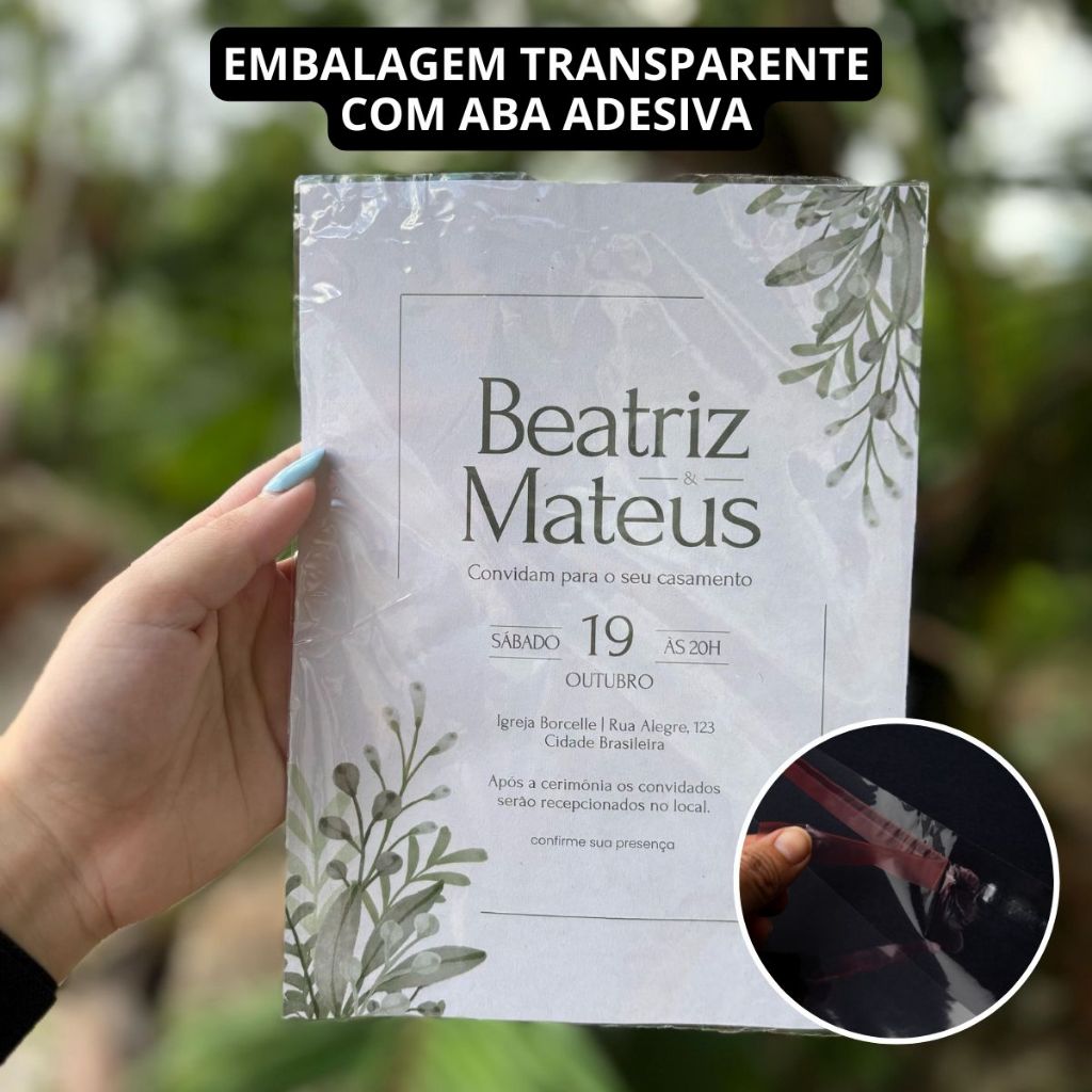 Kit Saco 22x16 Transparente com Aba Adesiva para Convites Cartões Lembranças Papelaria Variedades
