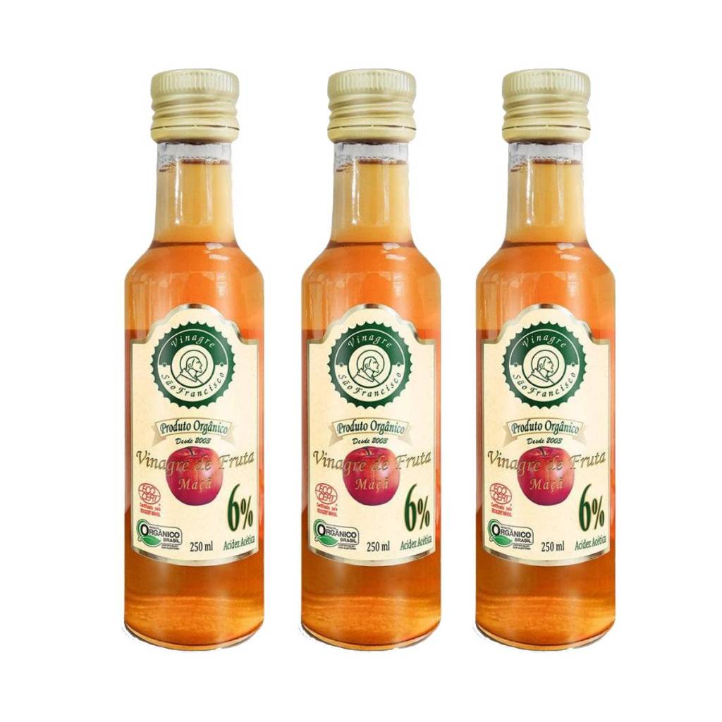 Vinagre de Maçã Orgânico São Francisco 250ml 6% Acidez | Kit c/ 3 Unid | Natural e Puro
