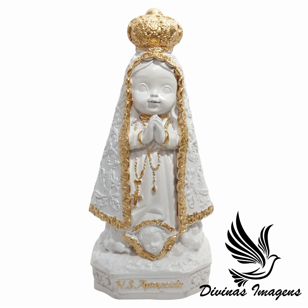 Imagem Nossa Senhora Aparecida Baby 14cm Branco Perolado Gesso Premium Pintado em Oferta na Shopee