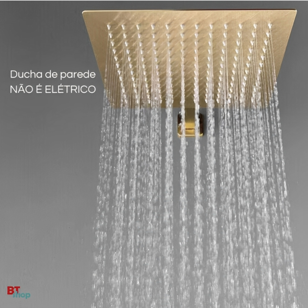 Kit Chuveiro Ducha Slim 30x30cm Quadrada Inox Cano 40 Dourado
