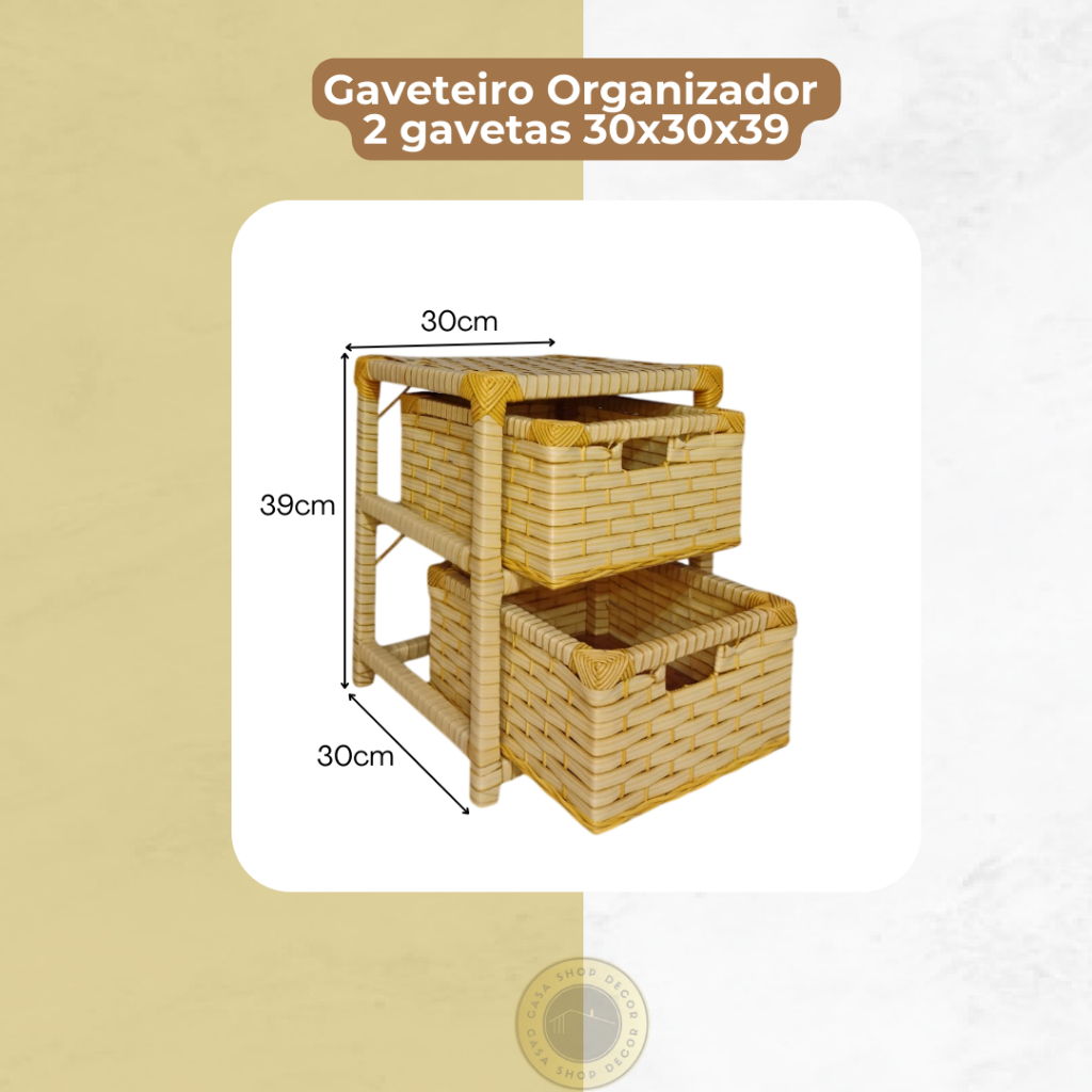 Gaveteiro Sintético Organizador Artesanal em Fibra, Multiuso, com 2 Gavetas 39x30x30 em Oferta na Shopee