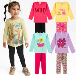 Kit 4 Peças Conjunto Infantil Menina Feminino Meia Estação Frio Inverno