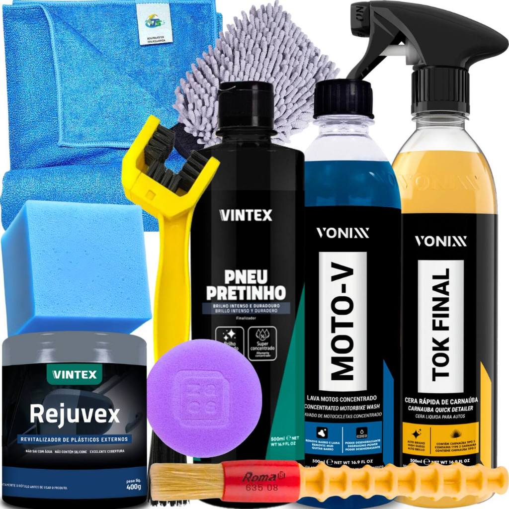 Kit Completo Lavagem de Moto Tok Final Moto-V Pneu Pretinho em Oferta na Shopee