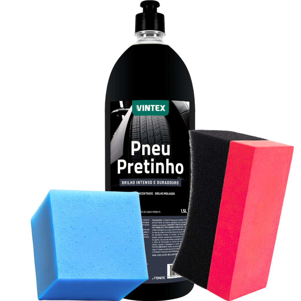 PNEU PRETINHO BRILHANTE 1,5L VINTEX + APLICADOR DE PRETINHO CURVO PNEU - Spare Parts and Accessories for Vehicles