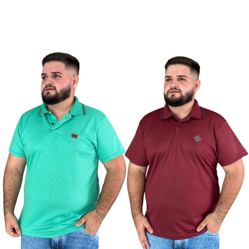 Kit 2 Camisa Camiseta Gola Polo Pique Bordada Malha  Plus Size Manga Curta Moda Masculino Casual Lisa