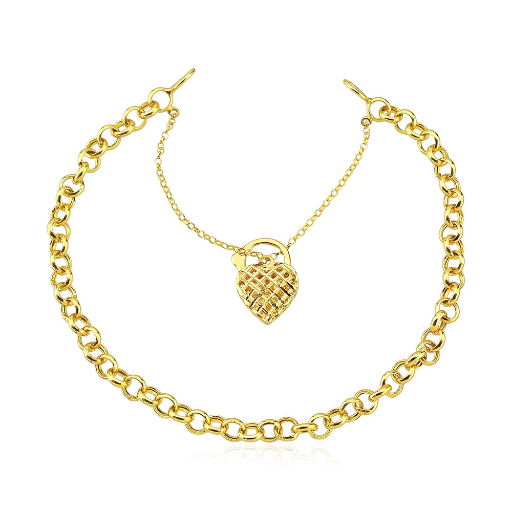 Pulseira em Ouro 18k elo Português fecho de Coração em Oferta na Shopee