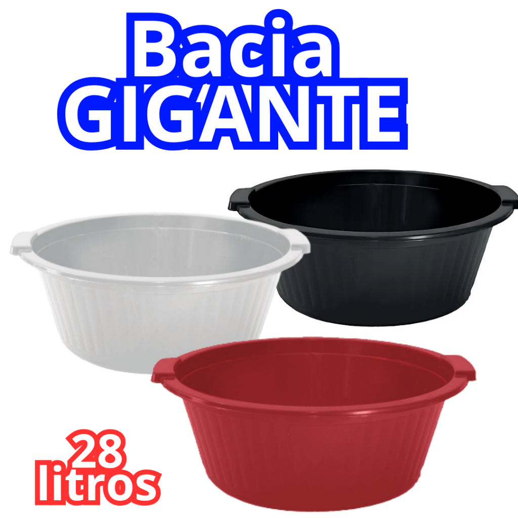 Bacia Balde De Plastico Grande Reforçada Com Alça Gigante Reforçada Lavanderia 28L