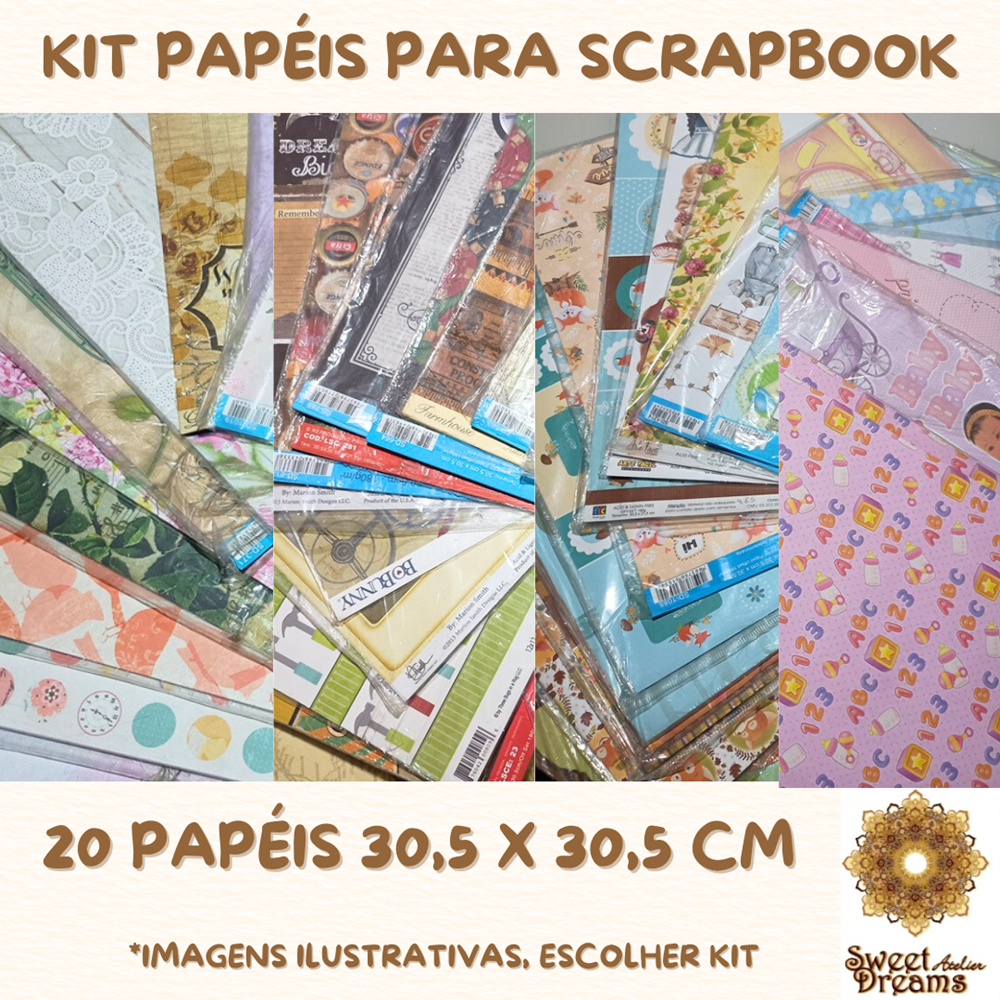 PAPEL SCRAPBOOK KIT COM 20 UNIDADES 30,5 X 30, 5 CM