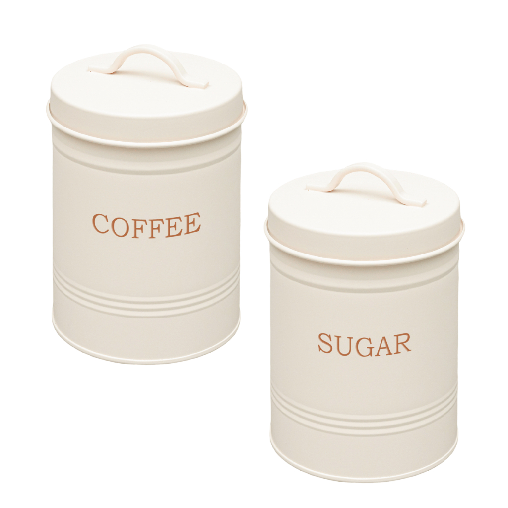 Conjunto Porta Mantimentos 2 Peças Cafe Açucar Tampa Aço 11cm Organização Cozinha Premium
