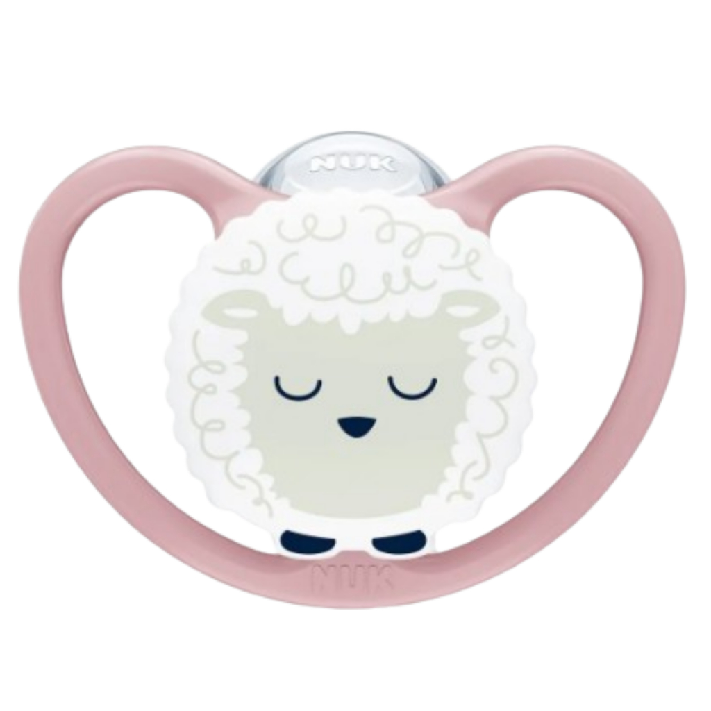 Chupeta Menina Nuk Space Ortodôntica Bico Silicone Brilha no Escuro Estojo Esterilizável +6 meses
