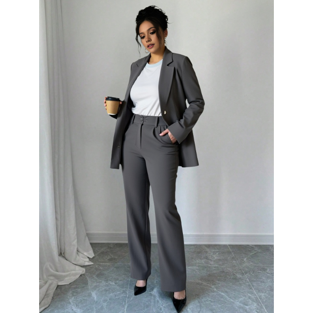 Zalla conjunto alfaiataria social blazer forrado com ombreira e calça reta #0110