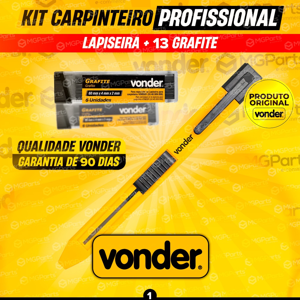 Kit Lapiseira Para Carpinteiro Marceneiro Vonder + 13 Grafites Lápis Pedreiro Drywall Construção Civil Profissional em Oferta na Shopee