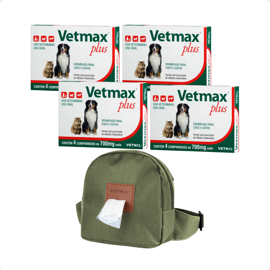 Kit 4 Vetmax Plus 700mg Vermífugo Vetnil - 4 Comprimidos - Pets
