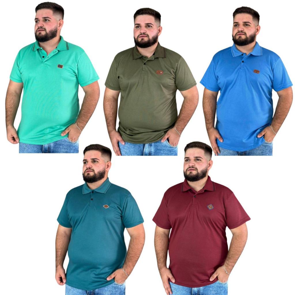 Kit 5 Camisa Camiseta Gola Polo Pique Bordada Malha Plus Size Manga Curta Moda Masculino Casual Lisa