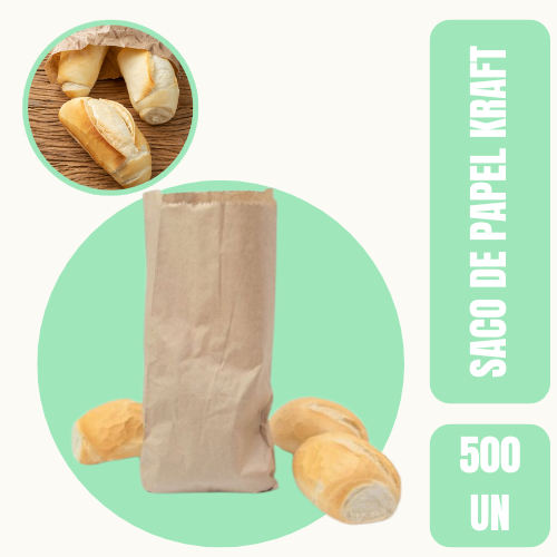Saco de Pão Pardo/Kraft | Embalagem Resistente para Padaria | Pacote com 500 Unidades