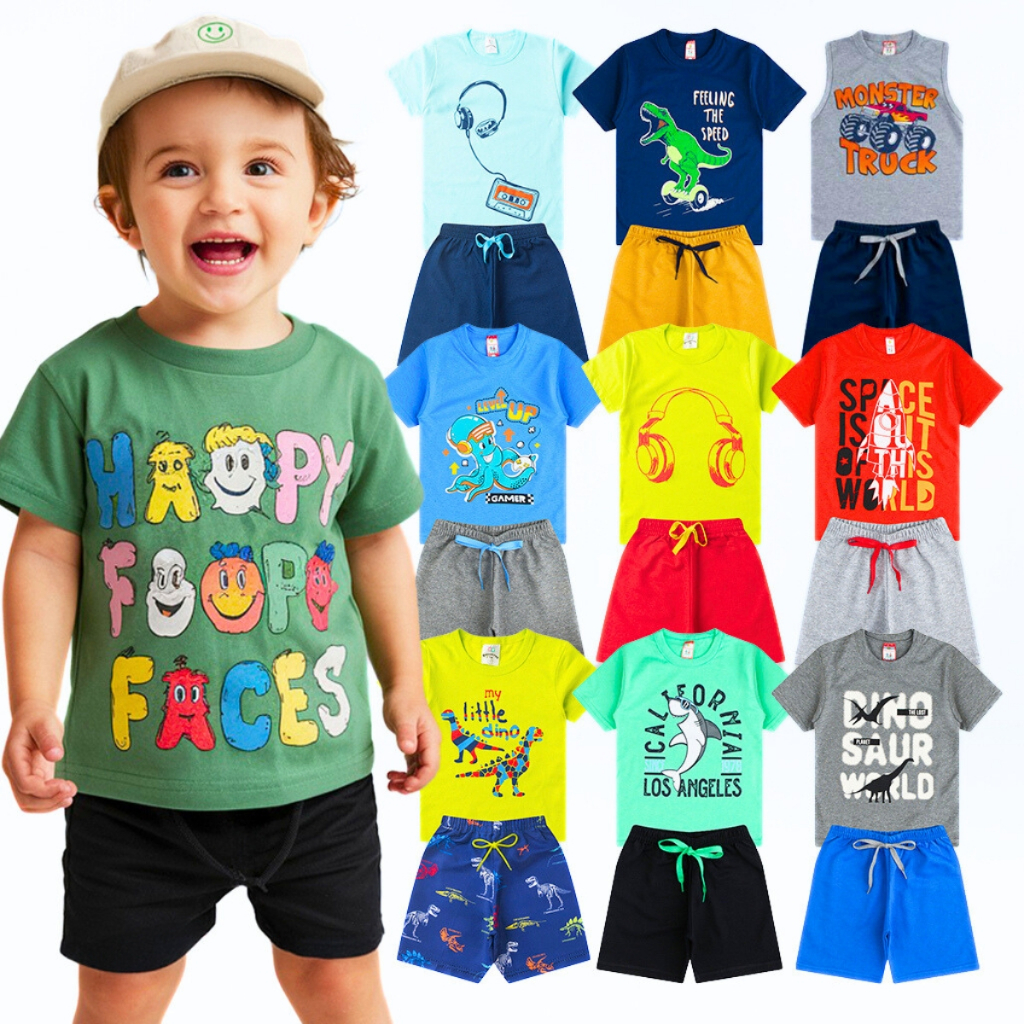 Kit de 4 ou 6 Peças Roupa Infantil Menino 1 ao 14 Criança Masculino Conjunto Verão Envio Rápido