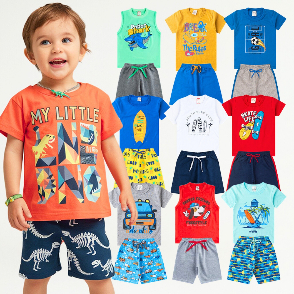 Kit de 4 ou 10 Peças Conjunto Infantil Menino 1 ao 14 Verão Roupa Masculino Cria