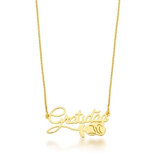 Colar Feminino Corrente Gargantilha Pingente Dourado Gratidão Rommane Folheado Banhado A Ouro 18k em Oferta na Shopee