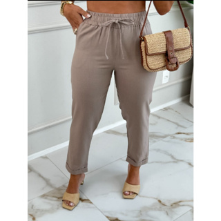 Calça Feminina TEREZA com Barra Italiana Linho PREMIUM e elástico no cós casual em Oferta na Shopee
