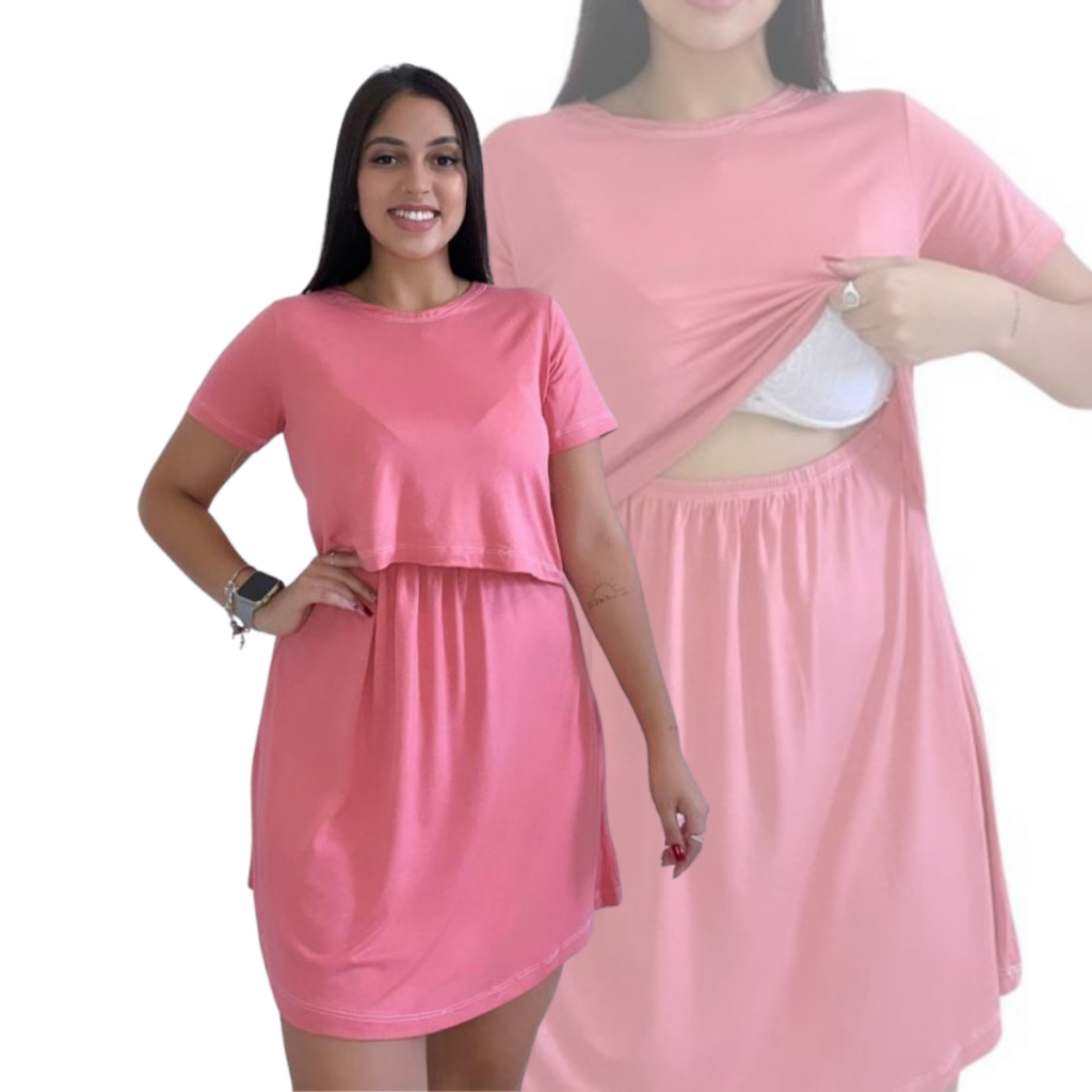 Vestido Amamentação Cores Premium Grávida Amamentar Maternidade Casual Vestidos Manga Curta