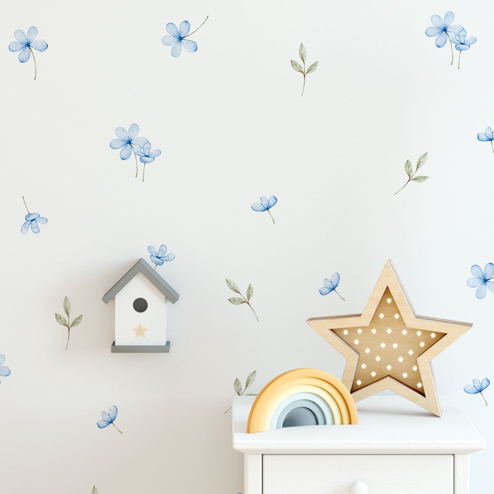 Adesivos de Parede Flores e Ramos Azul Bebê - Adesivo Para Quarto de Bebê em Oferta na Shopee