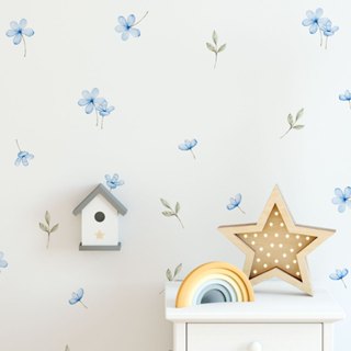 Adesivos de Parede Flores e Ramos Azul Bebê - Adesivo Para Quarto de Bebê em Oferta na Shopee