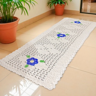 Tapete Passadeira Crochê 1,30m x 40cm Bordado Quarto Corredor Cozinha em Oferta na Shopee