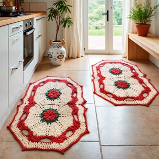 Kit 2 Tapetes Crochê 100% Algodão 55cm x 40cm Bordado 100% algodão em Oferta na Shopee