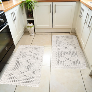 Kit Tapete Crochê 100% Algodão 2 Peças - 70cm x 40cm Cru 3 rosas em Oferta na Shopee