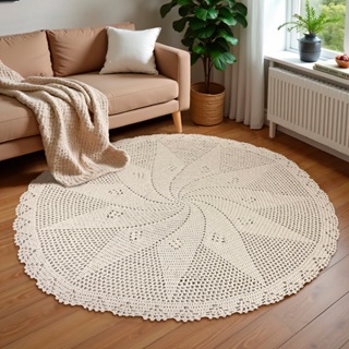 Tapete Redondo De Crochê 100% Algodão 1,50m Para Sala Quarto em Oferta na Shopee