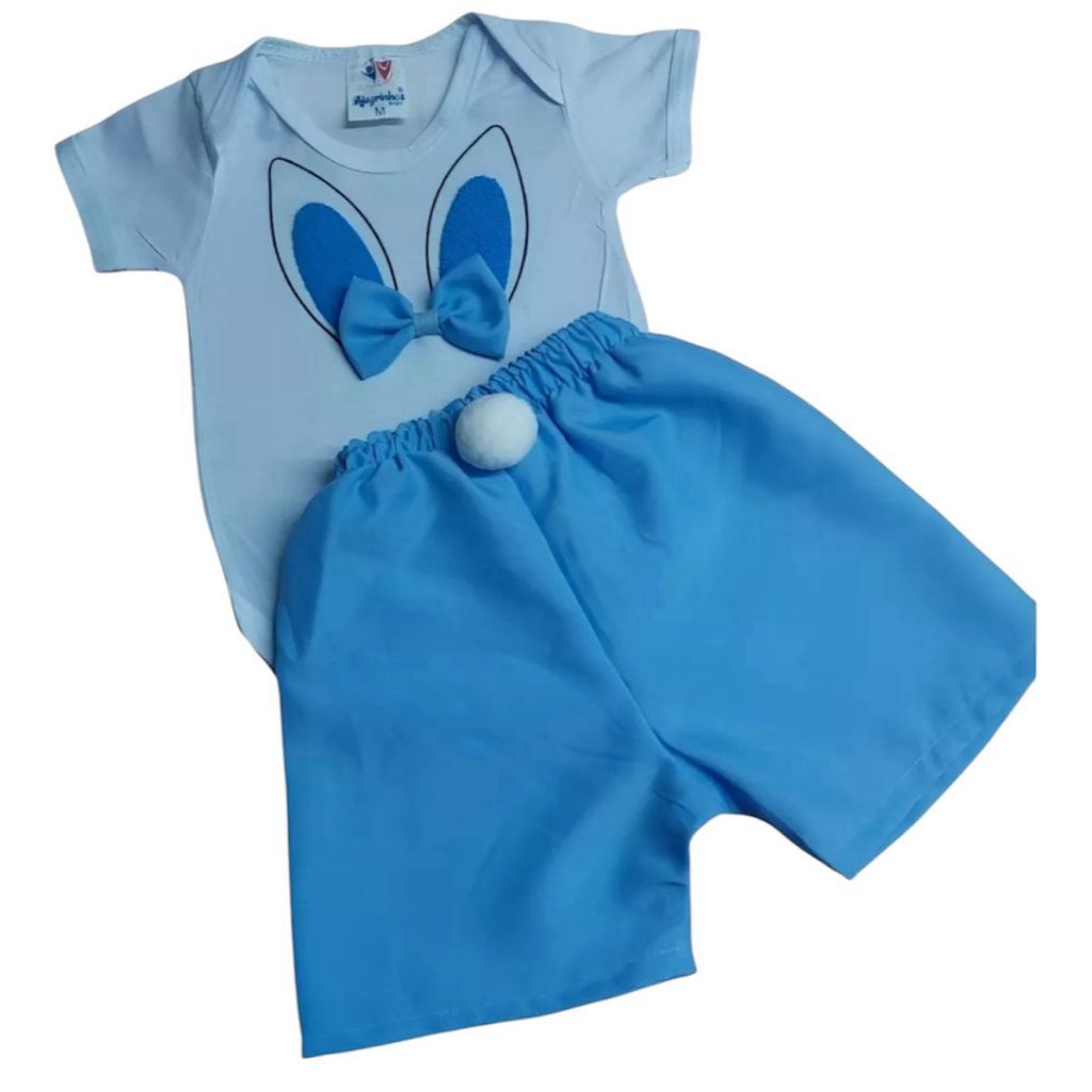 Conjunto Coelhinho Páscoa Bebê Menino Roupa Ensaio Fotos Mesversário Temático Infantil Fantasia Coelho Body e Shorts