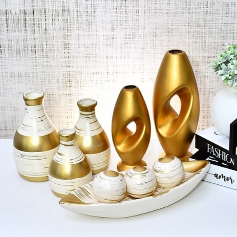 Kit Jarro Trio 9 peça Vaso Ceramica Enfeite Decorativo Centro  Mesa Sala enfeite rack Aparador Nicho