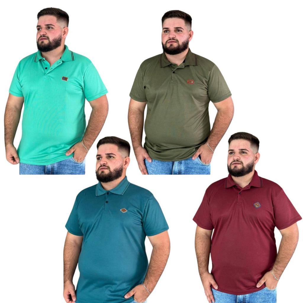 Kit 4 Camisa Camiseta Gola Polo Pique Bordada Malha Plus Size Manga Curta Moda Masculino Casual Lisa