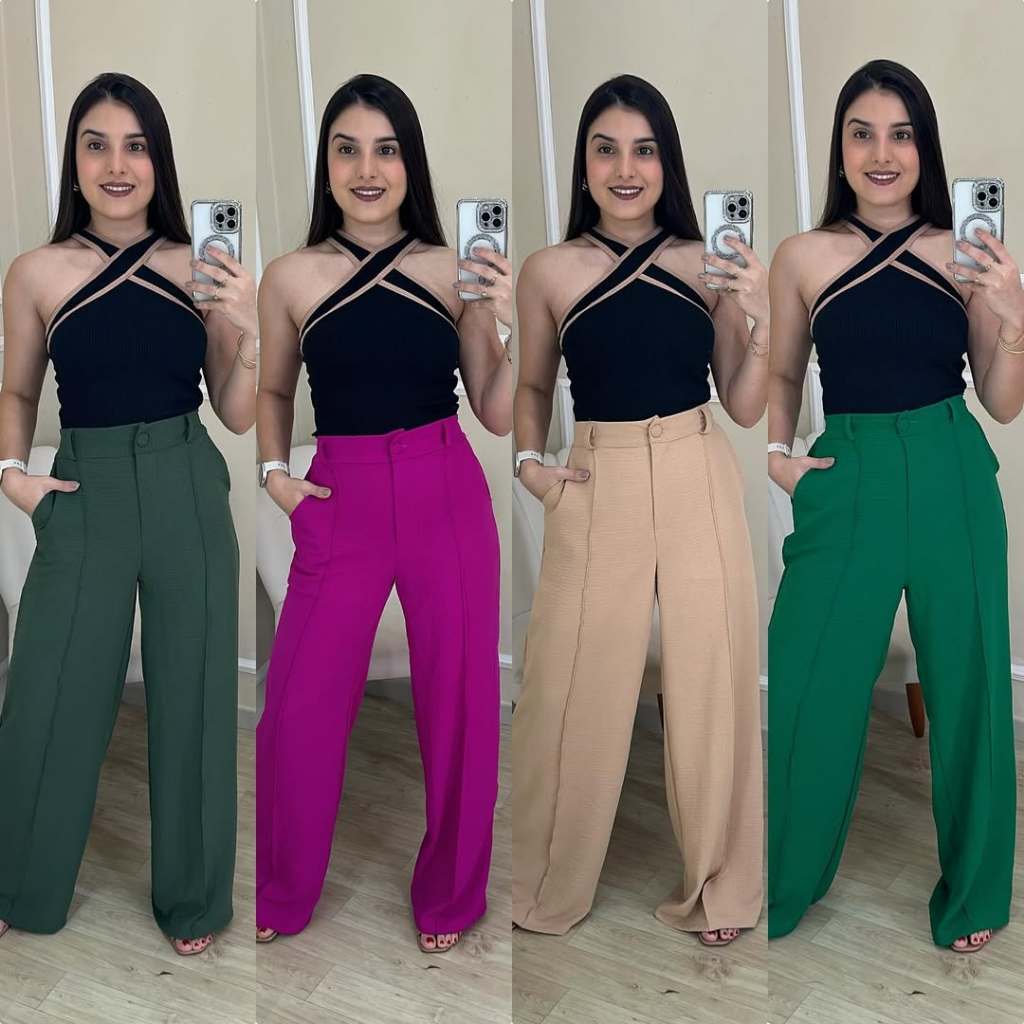Calça GG Feminina Pantalona Wide Leg Duna com Botão Tendência 2025