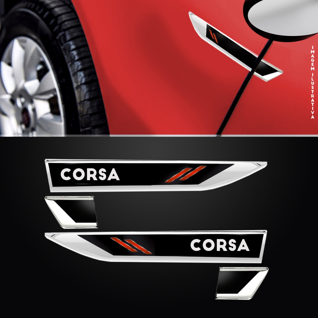 Par Adesivo Emblema Lateral Paralama Premium Porta Adaptável para Corsa