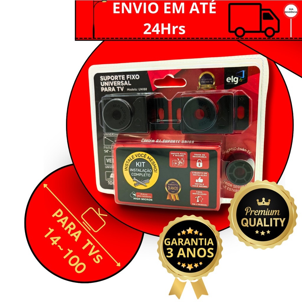 Suporte para Tv Universal Fixo Led Lcd Plasma 14 até 100’’ Polegadas para Parede ou Painel Elg