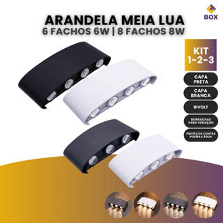Luminária Arandela Meia Lua 6w/8w Led 6/8 Fachos Cor Branca ou Preta Ip66 Bivolt Branco Quente 3000K em Oferta na Shopee