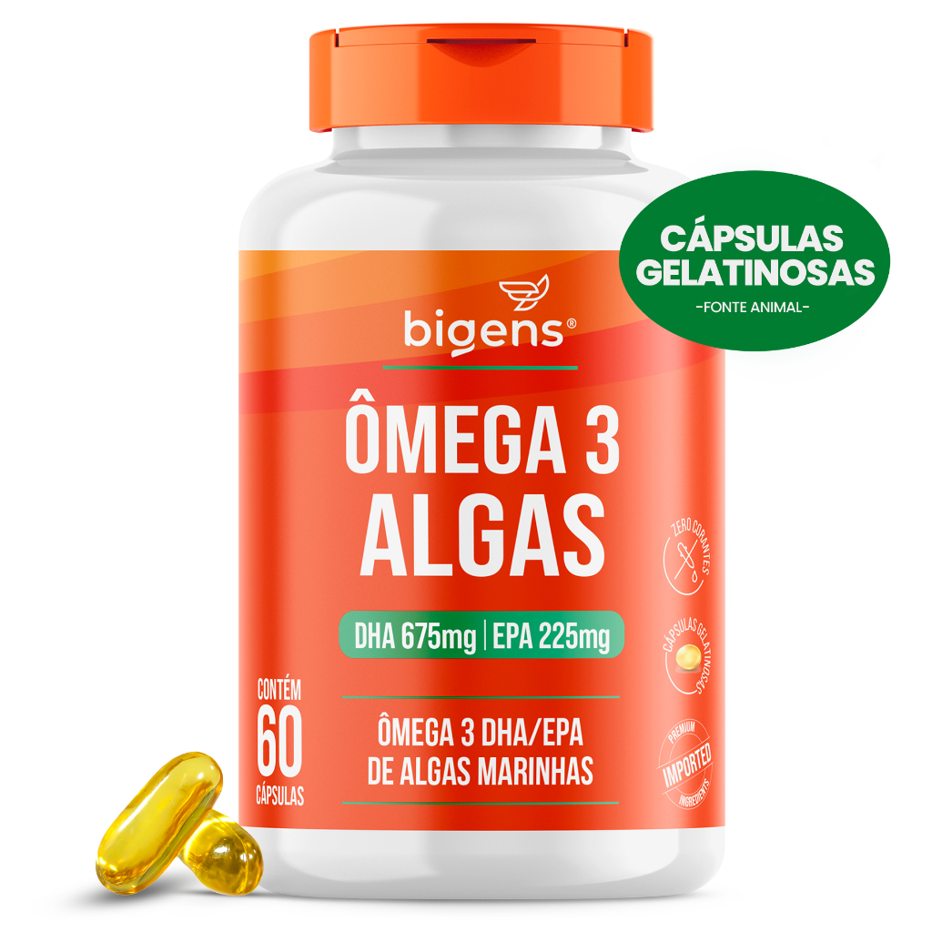 Ômega 3 Algas 🌱 | DHA 675mg + EPA 225mg | Origem Sustentável de Algas Marinhas | 60 Cáps | Bigens em Oferta na Shopee
