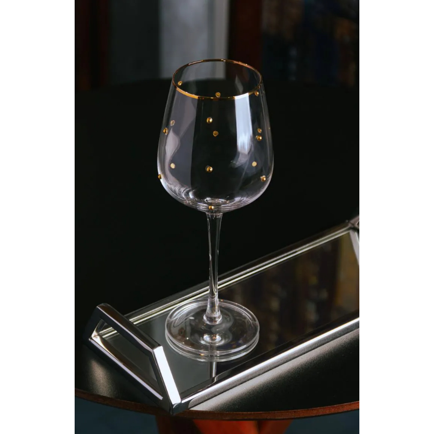 CONJUNTO 2 TAÇAS DE VIDRO PARA VINHO BALLS FIO DE OURO 350ML - WOLFF - 21060