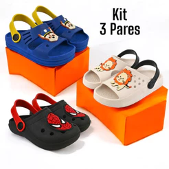 Kit 3, Pares Sandália Babuche Slide Papete Infantil Menino Leve Macio Confortável Casual