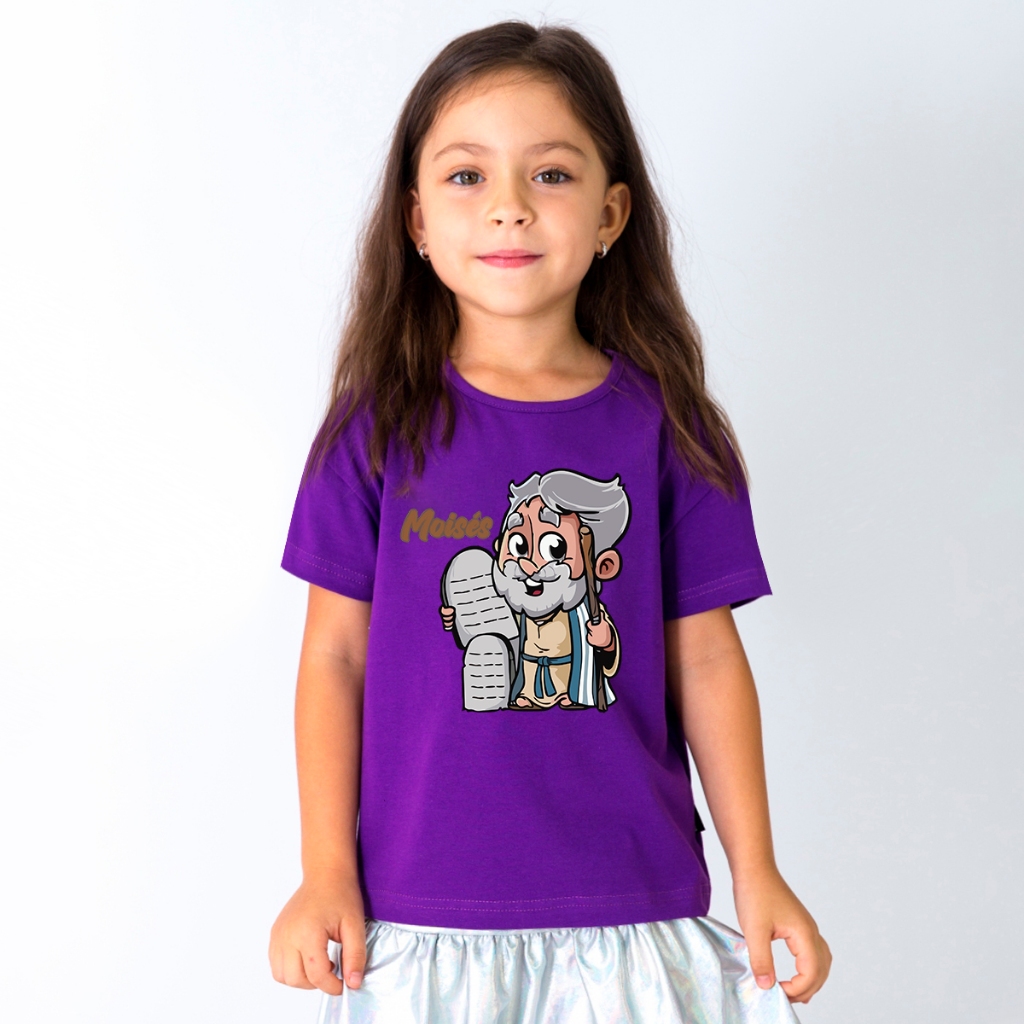 Camisa Roxa Feminina Religiosa Moises Desenho Animado Roupa Para Meninas 100% Algodão 2 ao 16