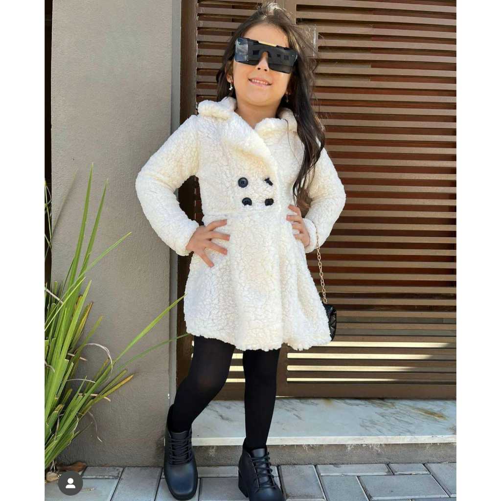 casaco infantil teddy com botão do 2 ao 8 anos
