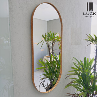 Espelho Oval Grande Corpo Inteiro Moldura Madeira COR Cinamomo + suporte de fixação