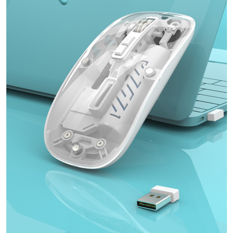 Mouse Sem Fio Transparente Recarregável Bluetooth+2.4g