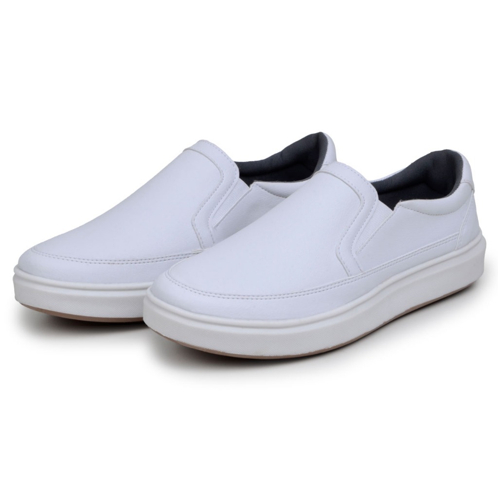 Tênis Mocassim Slip On Hospitalar Masculino Branco Calça Fácil Com Elástico