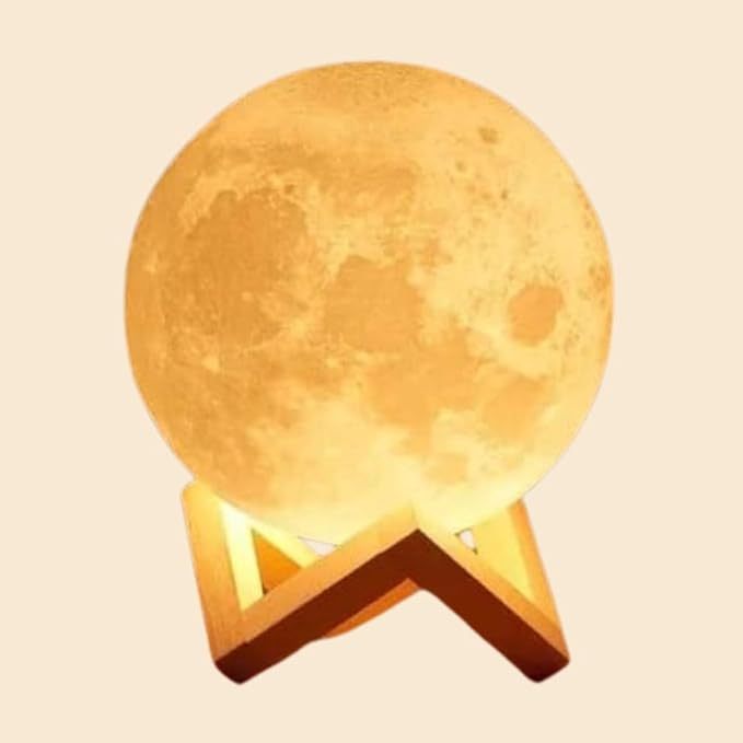 Luminária de Lua Cheia Sem Fio Pequena Abajur Noturna Decorativa Bateria LED 3D Alto relevo