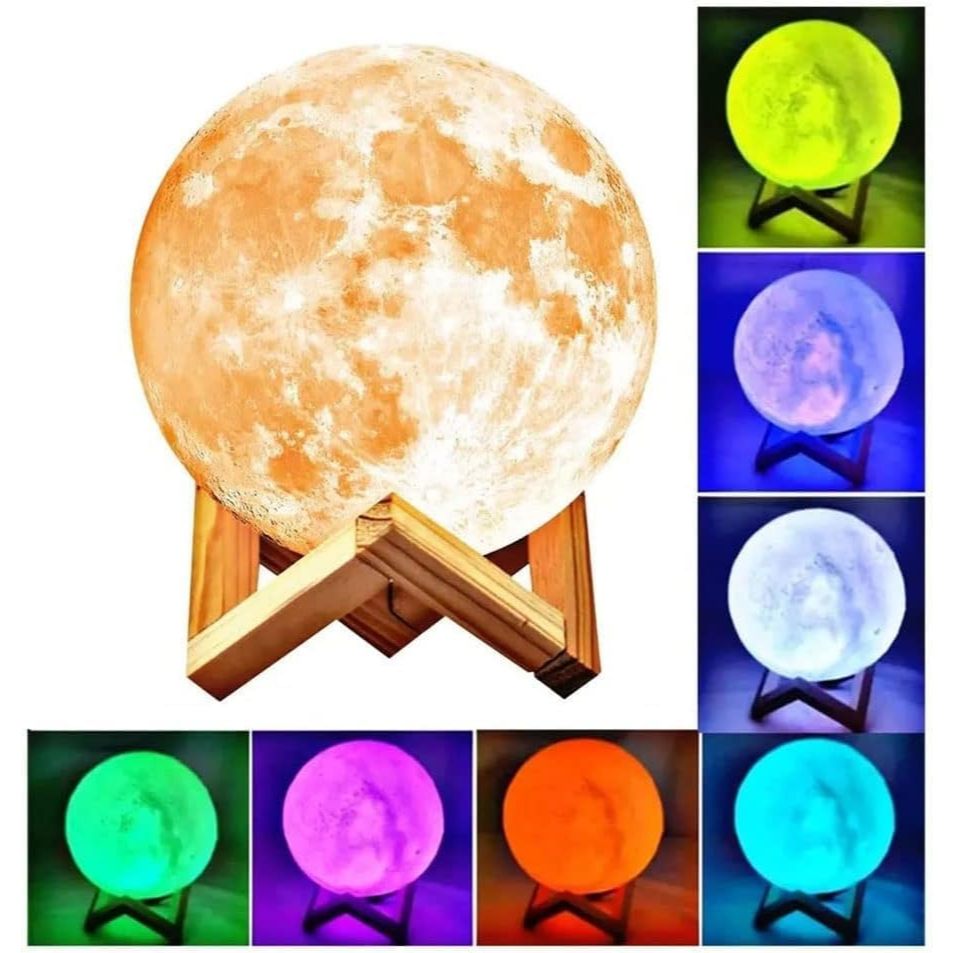 Lua Cheia Luminária LED RGB 17 cm Abajur Grande Bateria 3D Sem Fio Noturna Várias cores Decoração
