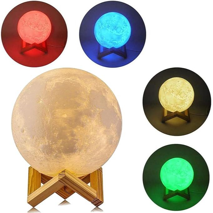 Luminária de Lua Cheia LED RGB Várias cores 17cm 3D Grande Sem Fio Abajur Noturna Bateria Decoração