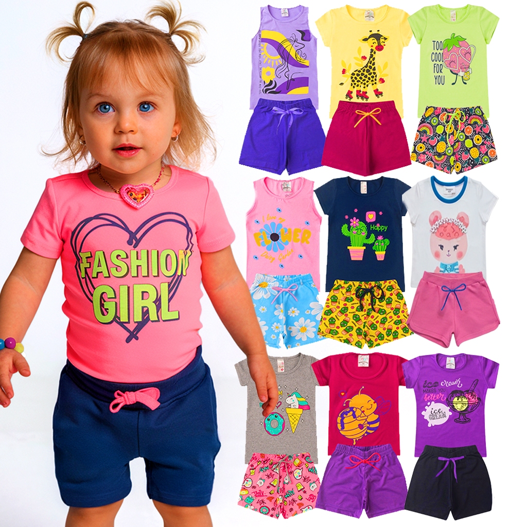 Conjunto Infantil Menina 1 ao 14 Kit 4 Peças Verão Roupa Feminina Criança Envio Rápido